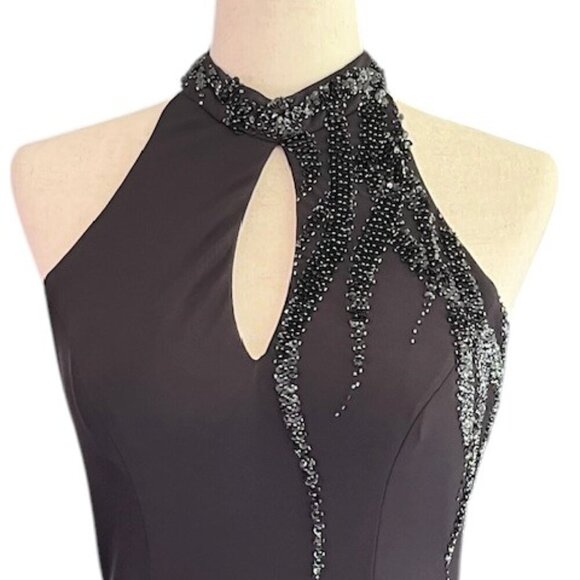 Jovani Sequined Beaded Halter Black Maxi Formal Prom Pageant Gown Dress Sz 6 EUC - Picture 3 of 15